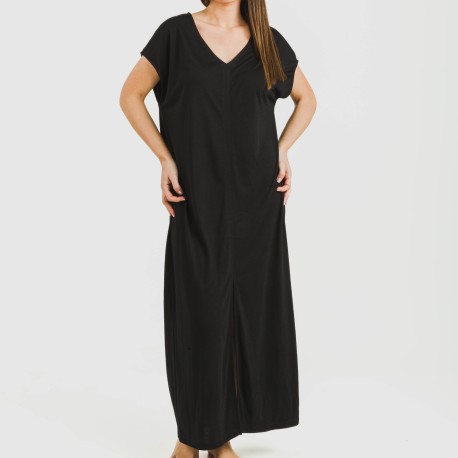 Vestido largo manga fluida viscosa liso