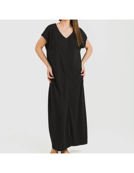 Vestido largo manga fluida viscosa liso Vestido largo manga fluida viscosa liso