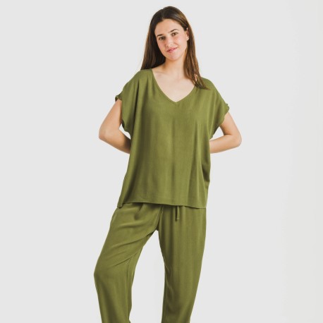 Camiseta manga fluida viscosa bambula lisa