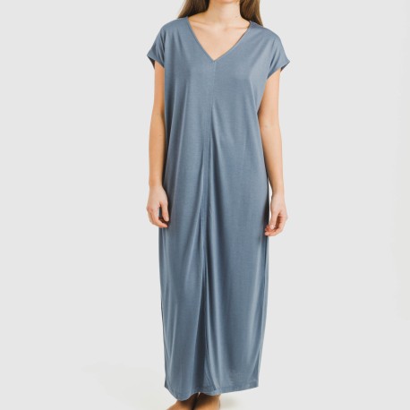 Vestido largo manga fluida viscosa liso