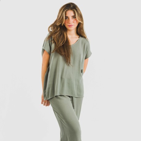 Camiseta manga fluida viscosa bambula lisa