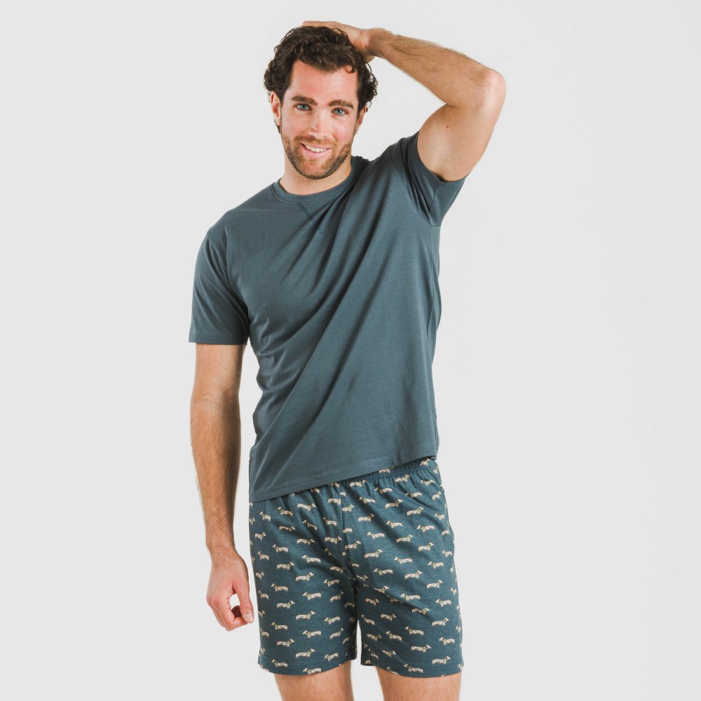 Pijama corto algodón hombre Alexandro verde azulado