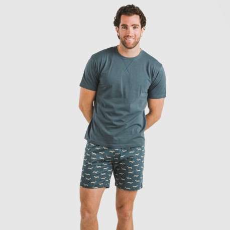 Pijama corto algodón hombre Alexandro verde azulado