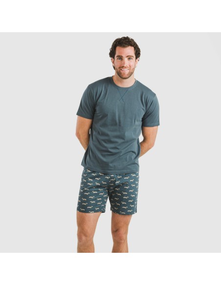 Pijama corto algodón hombre Alexandro verde azulado