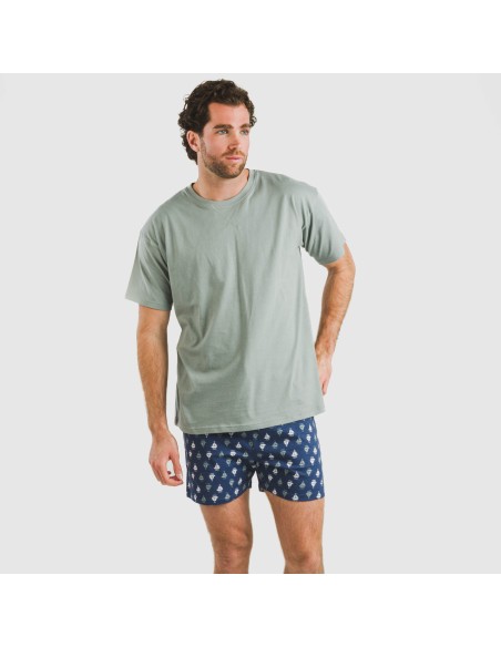 Pijama corto algodón hombre Hawat gris verdoso