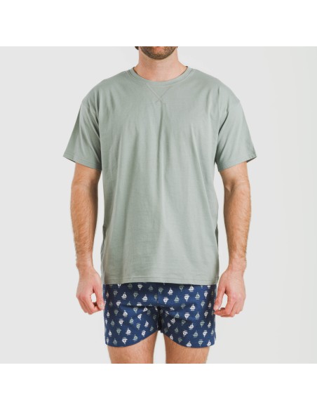 Pijama corto algodón hombre Hawat gris verdoso