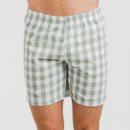 Pijama corto algodón hombre Cuadro Poli verde azulado