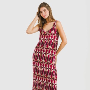 Vestido largo tirantes viscosa Castelar burdeos