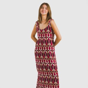 Vestido largo tirantes viscosa Castelar burdeos 2
