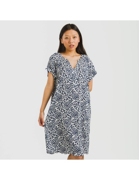 Vestido corto manga fluida viscosa bambula Aladero azul