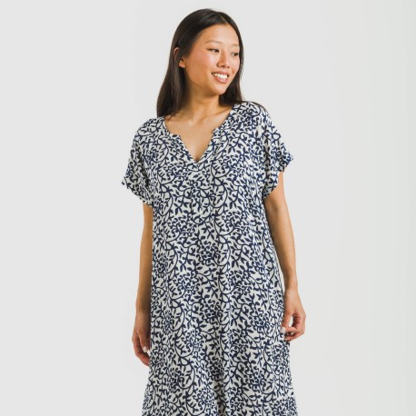 Vestido corto manga fluida viscosa bambula Aladero azul