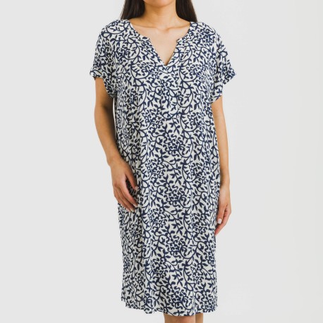 Vestido corto manga fluida viscosa bambula Aladero azul