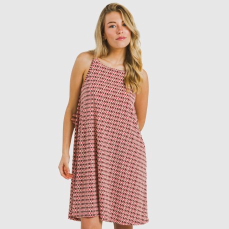 Vestido corto tirantes crepe Jannat burdeos