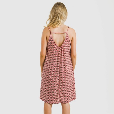 Vestido corto tirantes crepe Jannat burdeos