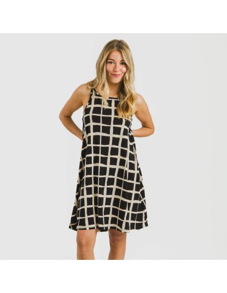 Vestido corto tirantes crepe Naroa beige - negro