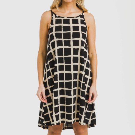 Vestido corto tirantes crepe Naroa beige - negro