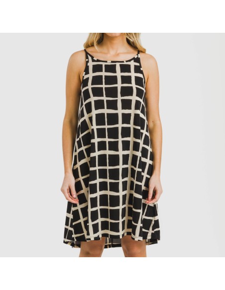 Vestido corto tirantes crepe Naroa beige - negro