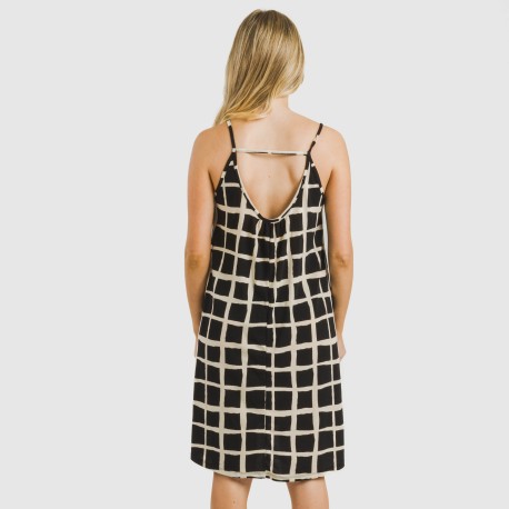 Vestido corto tirantes crepe Naroa beige - negro