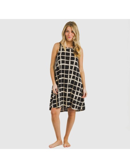 Vestido corto tirantes crepe Naroa beige - negro