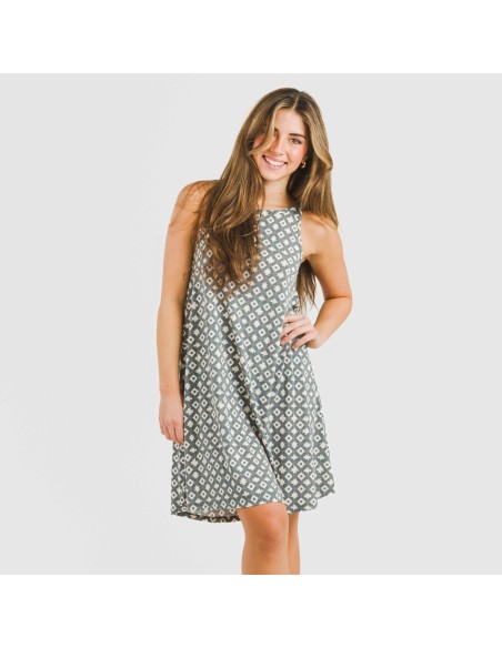 Vestido corto tirantes crepe Narciso indigo