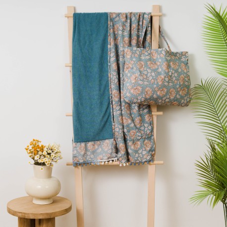 Pack Toalla Pareo + Bolso Venus agua marina