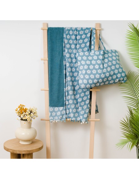 Pack Toalla Pareo + Bolso Albena agua marina