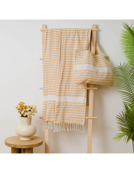 Pack Toalla Pareo + Bolso Raya algodón