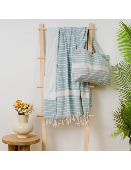 Pack Toalla Pareo + Bolso Raya algodón Pack Toalla Pareo + Bolso Raya algodón