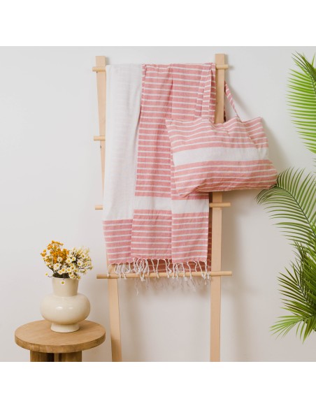 Pack Toalla Pareo + Bolso Raya algodón Pack Toalla Pareo + Bolso Raya algodón