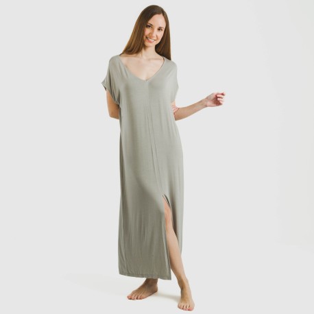 Vestido largo manga fluida viscosa liso