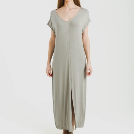 Vestido largo manga fluida viscosa liso