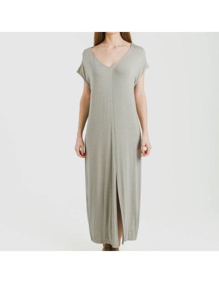 Vestido largo manga fluida viscosa liso