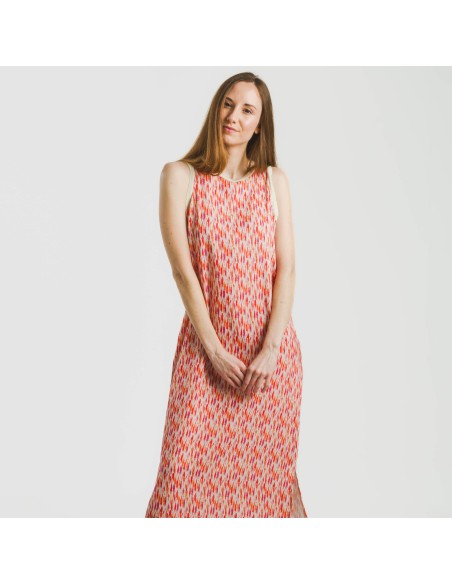 Vestido largo tirantes satén Aries naranja - rosa Vestido largo tirantes satén Aries naranja - rosa