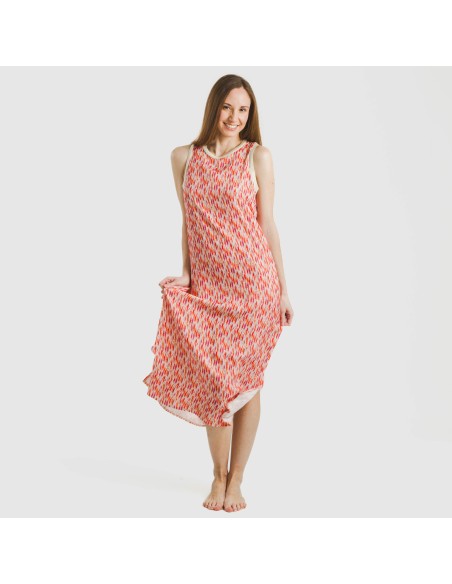 Vestido largo tirantes satén Aries naranja - rosa Vestido largo tirantes satén Aries naranja - rosa