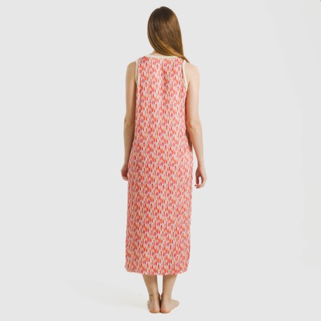 Vestido largo tirantes satén Aries naranja - rosa