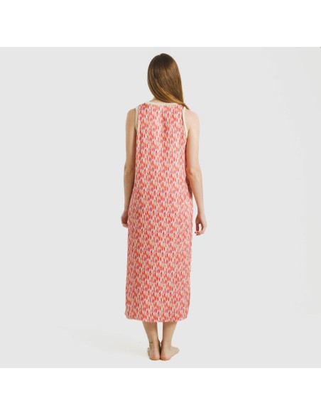 Vestido largo tirantes satén Aries naranja - rosa Vestido largo tirantes satén Aries naranja - rosa