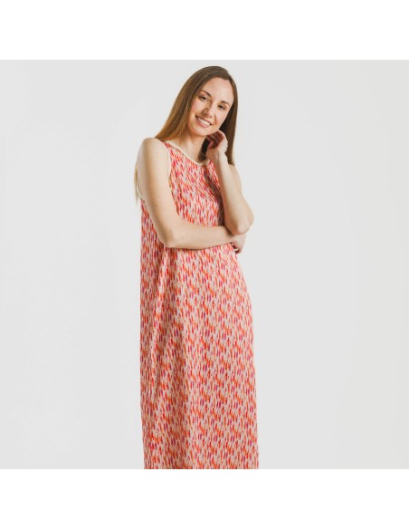 Vestido largo tirantes satén Aries naranja - rosa Vestido largo tirantes satén Aries naranja - rosa
