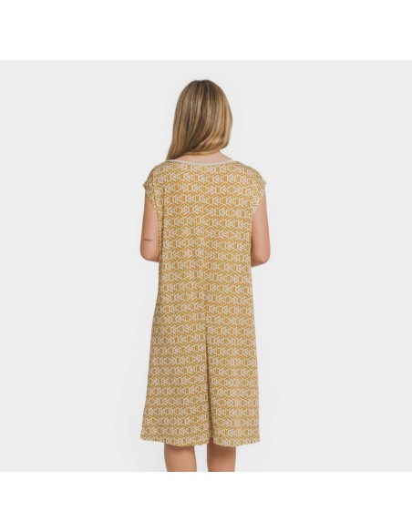 Vestido corto manga fluida soft Virginia ocre Vestido corto manga fluida soft Virginia ocre