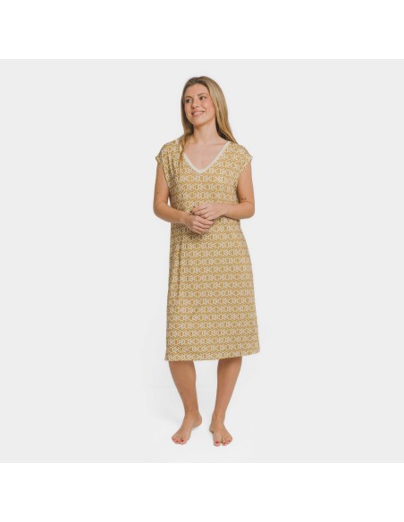 Vestido corto manga fluida soft Virginia ocre Vestido corto manga fluida soft Virginia ocre