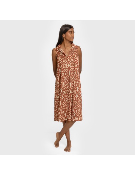 Vestido corto cuello y solapa soft Premura marrón