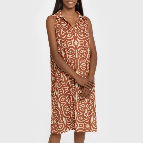 Vestido corto cuello y solapa soft Premura marrón