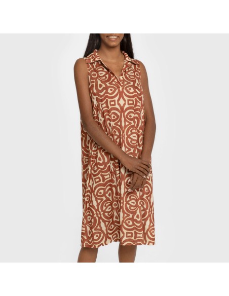 Vestido corto cuello y solapa soft Premura marrón