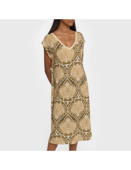 Vestido corto manga fluida soft Katerina verde