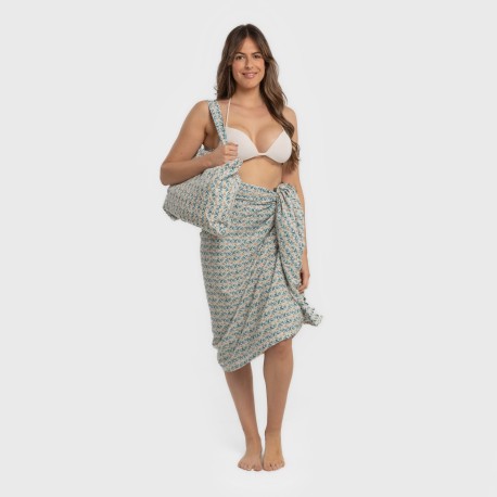 Pack Toalla Pareo + Bolso Eloina agua marina