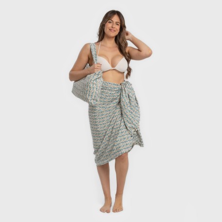Pack Toalla Pareo + Bolso Eloina agua marina