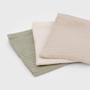 Set 3 paños de cocina algodón liso natural/topo/verde seco