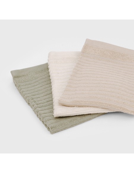 Set 3 paños de cocina algodón liso natural/topo/verde seco Set 3 paños de cocina algodón liso natural/topo/verde seco