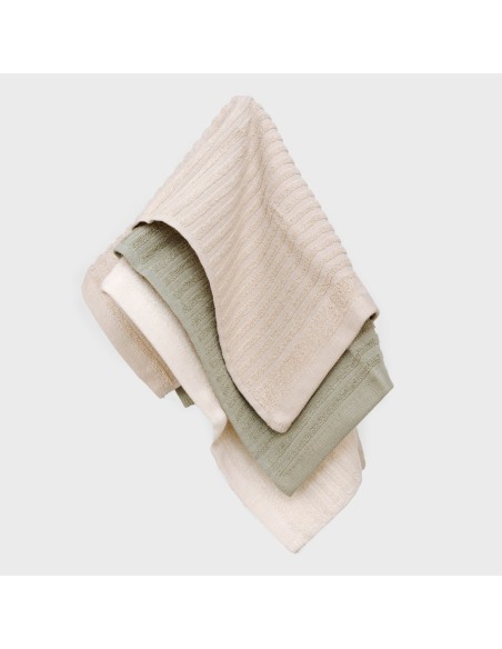 Set 3 paños de cocina algodón liso natural/topo/verde seco Set 3 paños de cocina algodón liso natural/topo/verde seco