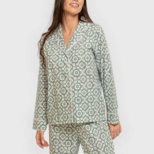 Pijama largo camisero algodón mujer Eugenia verde keike 2