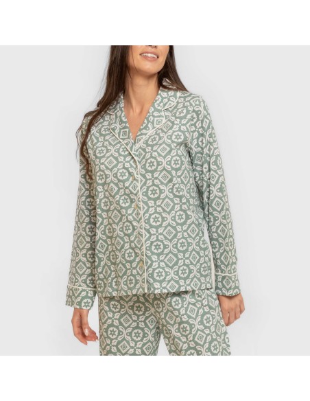 Pijama largo camisero algodón mujer Eugenia verde keike Pijama largo camisero algodón mujer Eugenia verde keike